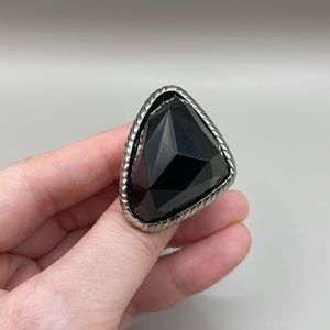 MANGO Silver-Tone Black Stone Statement Ring